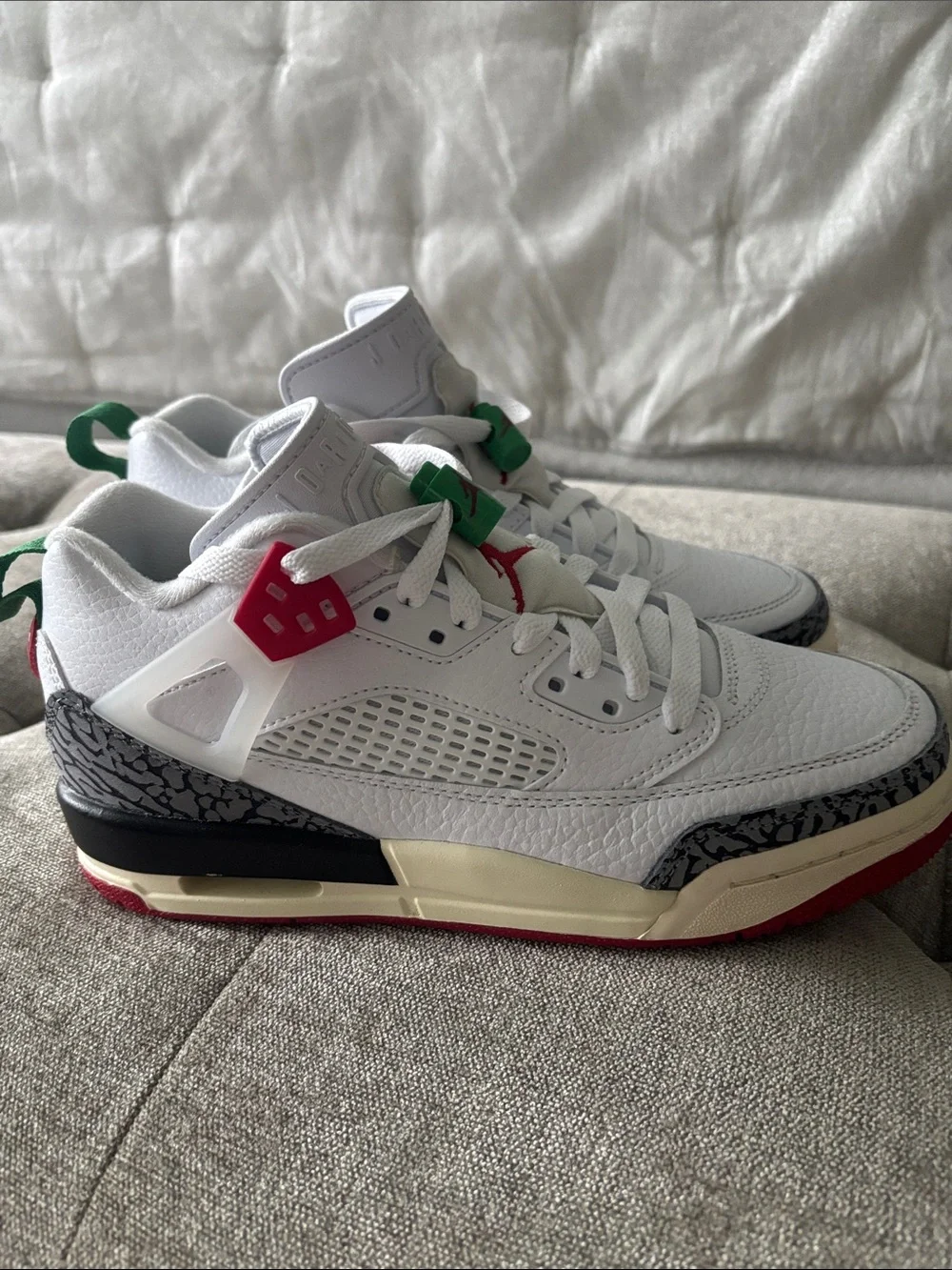 Jordan Kids White Sneakers with Red & Green Accents